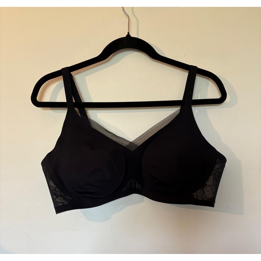 Honeylove Silhouette Bra Black Wireless‎ Lace Mesh Support XL BRBR0007 Womens